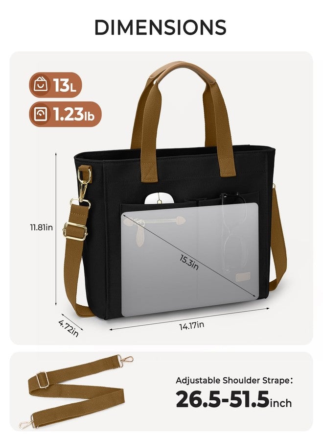 Tuwubi Canvas Tote Bag for Women, Black Tote Purse Crossbody Travel Bag with Zipper Laptop Individual Compartment Shoulder Handbags for Work College Teacher Nurse Gift (Black) - Image 2